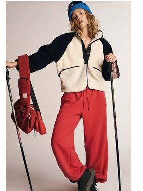 Free People Cream and Black Sherpa Zip Jacket